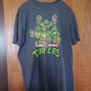 Men’s/Unisex Teenage Mutant Ninja Turtles Graphic Tee – XL Gray Pizza Party Shir